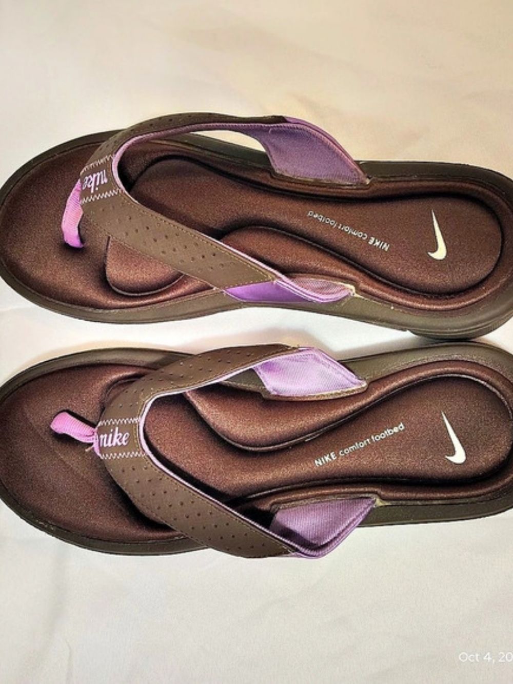 Nike Comfort Footbed Thong Sandals Brown & Purple